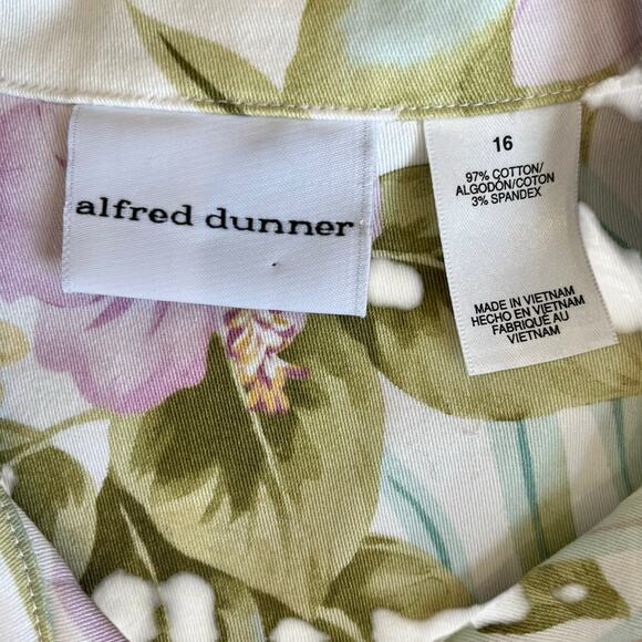 Alfred Dunner Jean Jacket Women's Size 16 White Tropical Floral Cotton Stretch - Picture 9 of 10